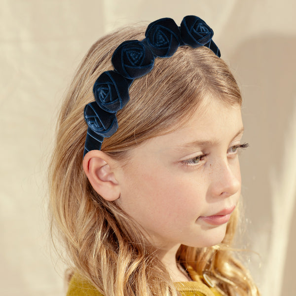 Halo Luxe Rosette Velvet Headband - Navy