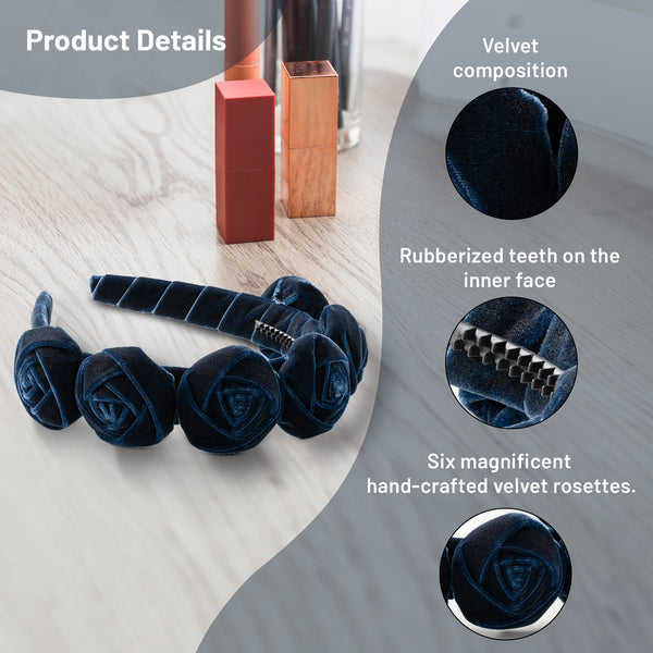 Halo Luxe Rosette Velvet Headband - Navy