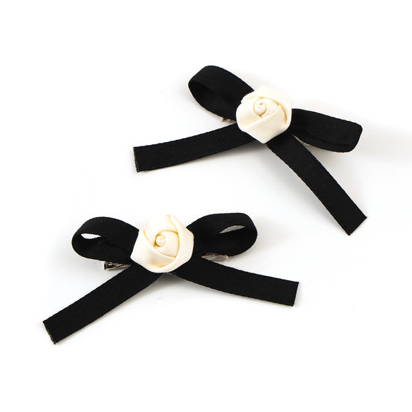 Halo Luxe Darla Rose Satin Double Clip Set - Black / Ivory