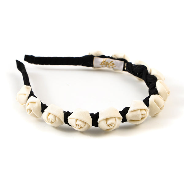 Halo Luxe Darla Rose Satin Headband - Black / Ivory
