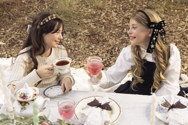 Halo Luxe Celesse Embroidered Beaded Long Tail Clip - Black