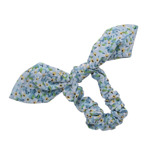 Lilly Floral Print Bow Scrunchie Blue - Halo Luxe