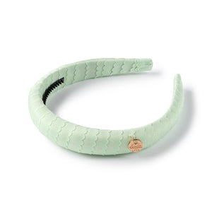 The solid mint colored padded headband with perfect scalloped gross grain on top - Halo Luxe