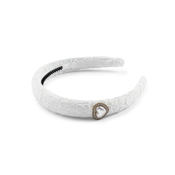 Halo Luxe Valentina Lace Heart Embellished Headband - White