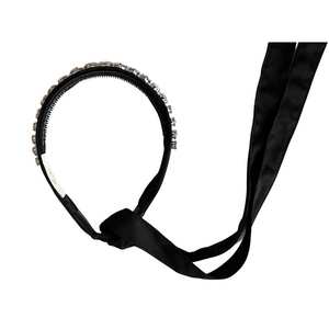 Isabella Embellished Tie Back Headband Black - Halo Luxe