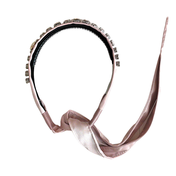 Isabella Embellished Tie Back Headband Blush - Halo Luxe