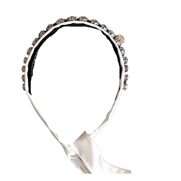Isabella Embellished Tie Back Headband White - Halo Luxe