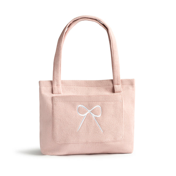Bow logo terry resort tote bag rose - Halo Luxe