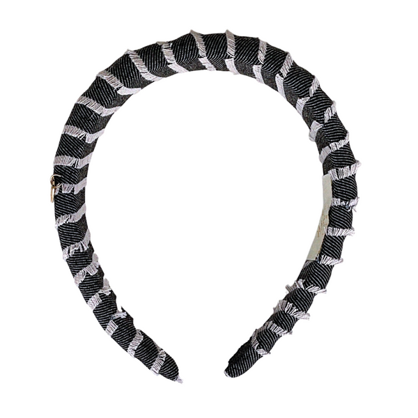 Noa Fringe Headband Black Denim - Halo Luxe