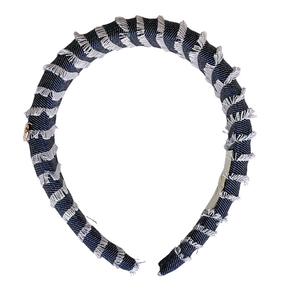 Noa Fringe Headband Dark Blue Denim - Halo Luxe