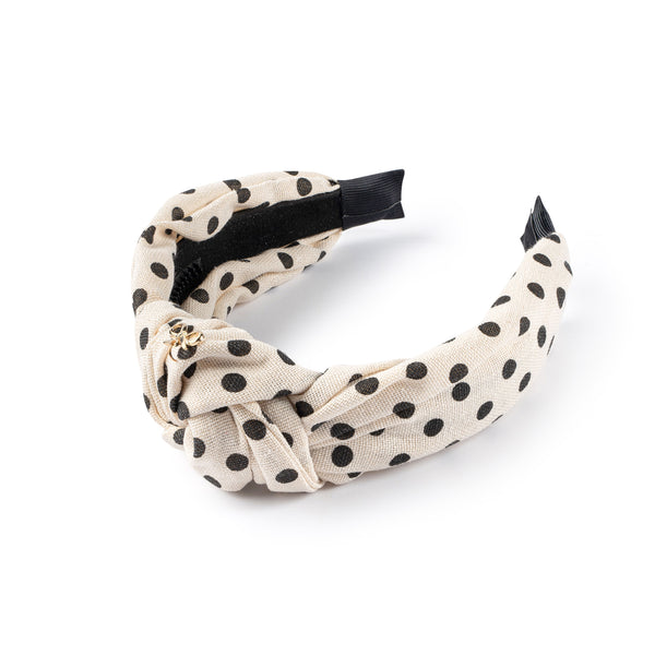 Polka dot knot headband cream/black - Halo Luxe