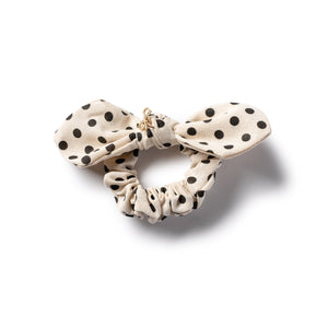Polka dot bow scrunchie cream/black - Halo Luxe