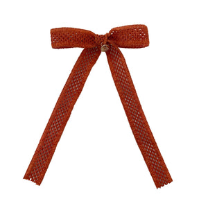 Della Chenille Lace Bow Long Tail Clip Pumpkin - Halo Luxe