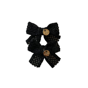 Della Chenille Lace Double Bow Clip Black - Halo Luxe