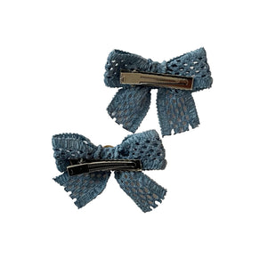 Della Chenille Lace Double Bow Clip Powder Blue - Halo Luxe