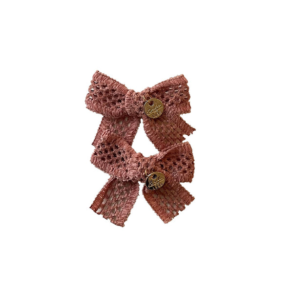 Della Chenille Lace Double Bow Clip Rose - Halo Luxe