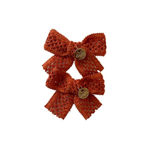 Della Chenille Lace Double Bow Clip Pumpkin - Halo Luxe