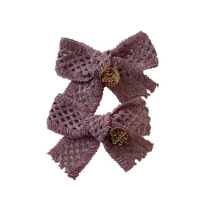 Della Chenille Lace Double Bow Clip Lavender - Halo Luxe
