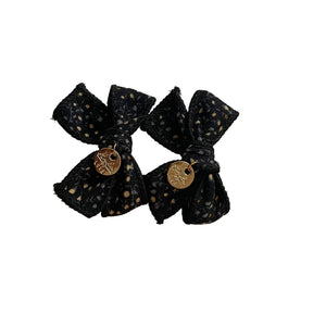 Elsie Printed Corduroy Double Bow Clip Black Multi - Halo Luxe