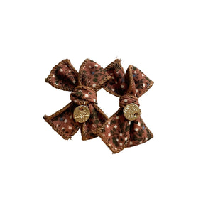 Elsie Printed Corduroy Double Bow Clip Salmon Floral - Halo Luxe