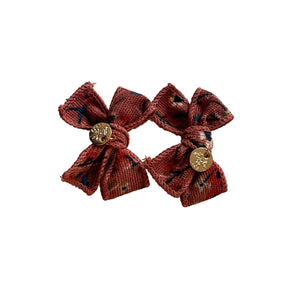 Elsie Printed Corduroy Double Bow Clip Mauve Floral - Halo Luxe