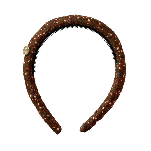 Elsie Printed Corduroy Headband Caramel Brown Floral - Halo Luxe