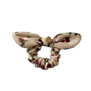 Elsie Printed Corduroy Scrunchie Ivory Floral - Halo Luxe