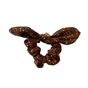Elsie Printed Corduroy Scrunchie Caramel Brown Floral - Halo Luxe