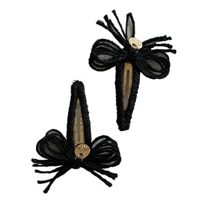 Goldie Woolen Yarn Double Bow Clip Black - Halo Luxe