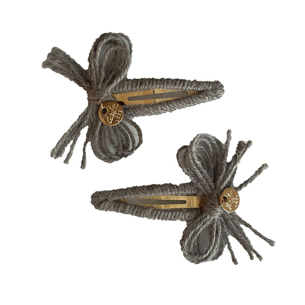 Goldie Woolen Yarn Double Bow Clip Gray - Halo Luxe