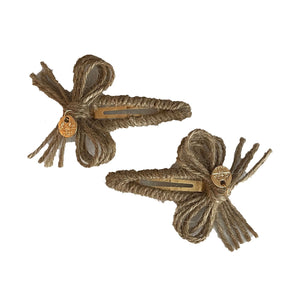 Goldie Woolen Yarn Double Bow Clip Linen - Halo Luxe