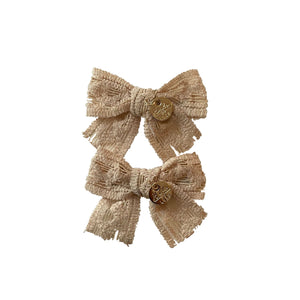Isla Lace Knit Bow Double Clip Linen - Halo Luxe