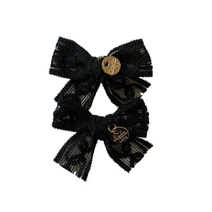 Isla Lace Knit Bow Double Clip Black - Halo Luxe