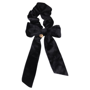 Black color bow scrunchie made of velvet - Halo Luxe
