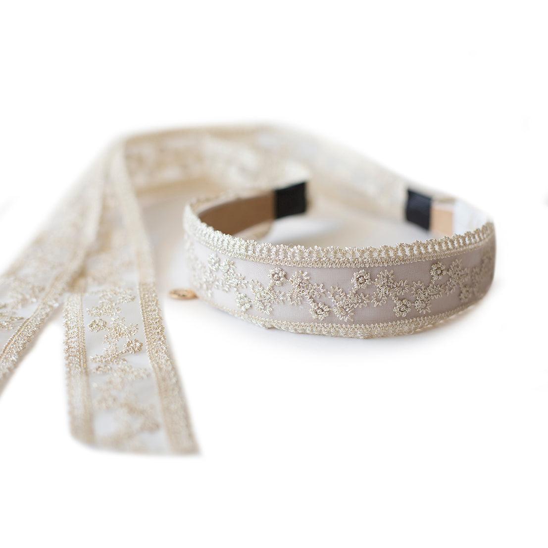 tie back headband in cream color